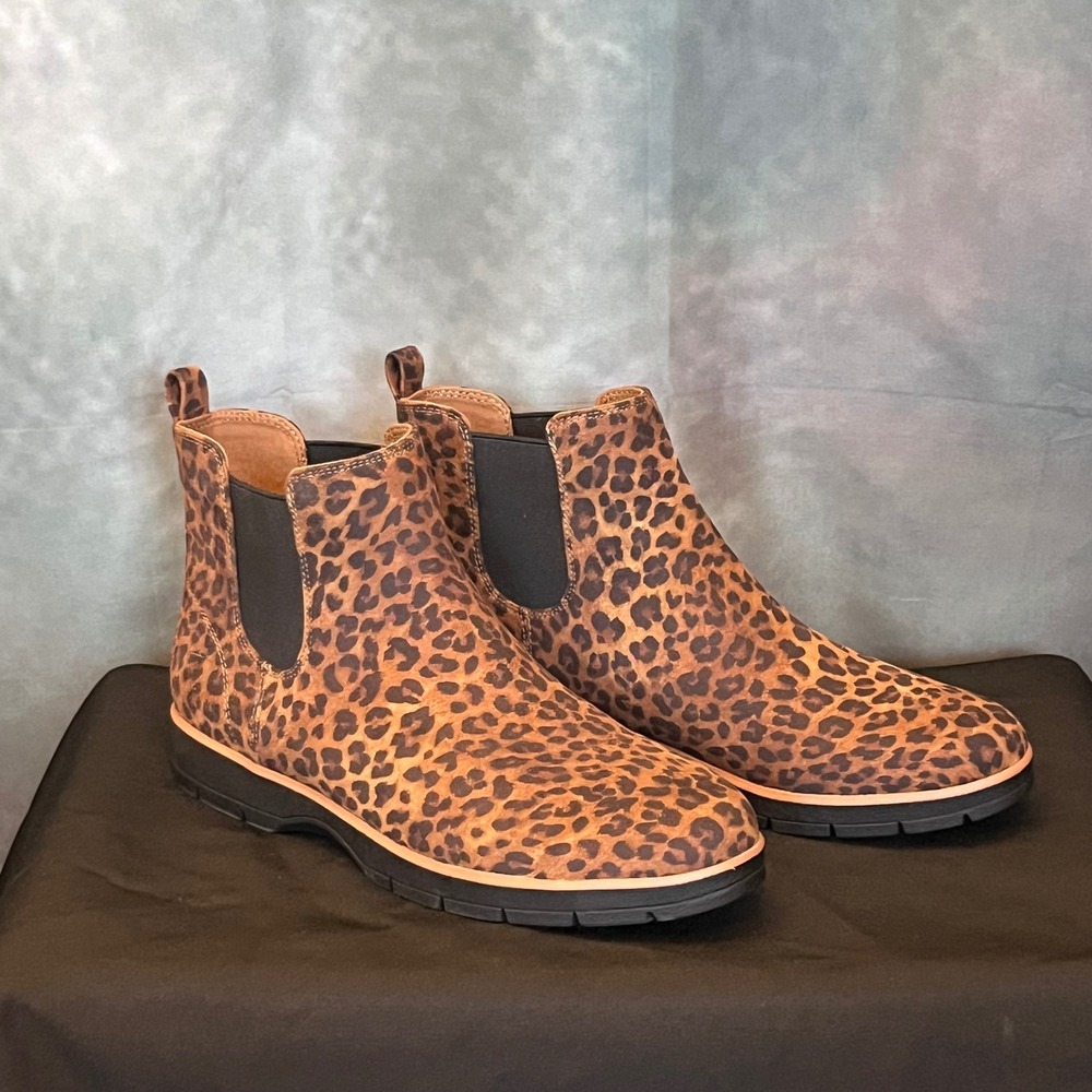 Dr Scholls Womens Boots Leopard Print Elastic Gore Chelsea Ankle Size 9M‎